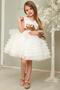 Girl's Glittery Bow Detailed Layered Tulle White Evening Dress - 2