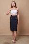 Women's High Waist Pocket Flap Front Slit Light Stretch Fabric Below the Knee Pencil Skirt - Navy Blue