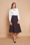 Women's High Waist Below Knee Light Lycra Fabric A-Line Skirt - Black - 3