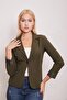 Collared Flato Pocketed Long Sleeve Office Stylish Blazer Fabric Jacket-Dark Green - 5