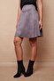 Lightweight Lycra Suede Fabric High Waist Above Knee Short Skirt - Gray - 6