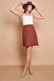 High Waist Lightweight Lycra Fabric Knee Length Bell Skirt-Dark Tan
