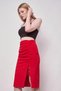 Women's Lace Detailed Gathered Front Slit Below the Knee Lycra Crepe Fabric Skirt - Red - 3