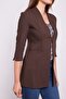 Hakim Yaka Flato Pocketed Sleeve Slit Long Blazer Cotton Stretch Fabric Fabric Jacket - Brown - 6