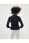 Collared Flato Pocketed Capri Three Quarter Sleeve Short Blazer Jacket-Navy - 5