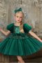 Girl's Balloon Sleeve Green Evening Dress with Sequin Detail and Fluffy Skirt - 2