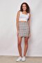Women's Light Lycra Patterned Fabric High Waist Plaid Lightweight Mini Pencil Skirt-Grey Plaid