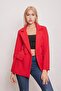 Women's Button Detailed Long Sleeve Stylish Office Ornamental Pocket Flap Fabric Blazer Jacket-Red - 3