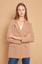 Women's Button Detailed Long Sleeve Stylish Office Ornamental Pocket Flap Fabric Blazer Jacket - Beige - 2