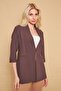 Judge Collar Flato Pocket Slit Sleeve Long Blazer Cotton Lycra Fabric Jacket-Dark Mink - 4