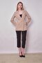 Women's Button Detailed Long Sleeve Stylish Office Ornamental Pocket Flap Fabric Blazer Jacket -Stone