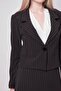 Women's Striped Collar Long Sleeve Lightweight Lycra Fabric Short Blazer Jacket-Black Line - 7