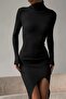 Black Turtleneck Slit Women's Dress Mg1735 - 3