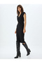 V Neck Sleeveless Crepe Scuba Fabric Slim Fit Midi Length Pencil Dress