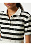 Crochet Polo Neck T-Shirt Crop Short Sleeve Button Detailed - 5