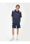 Sports Shorts with Slogan Printed Waist, Lace-Up Stripe Detail, Pockets - 2