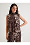 Leopard Print Sleeveless Blouse with Stand Collar and Pleat Detail - 3