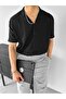 Men's Long Fit Seersucker Flexible Cuban Collar Shirt Black