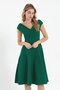 Women's Short Sleeve Double Breasted Collar Skirt Flounce Crepe Dress