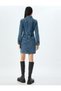 Mini Denim Shirt Dress - Buttoned, Pocket Detail, Long Sleeve - 4