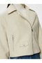 Soft Textured Short Biker Jacket with Zippered Pockets - 5