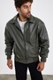 New Season Men's Khaki Green Leather Coat Mz58529 - 4