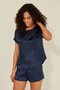 080 Women's Satin T-Shirt Shorts Set Navy Blue - 2
