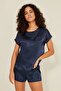 080 Women's Satin T-Shirt Shorts Set Navy Blue - 3