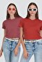 Crew Neck Short Sleeve 2-Piece Crop T-Shirt 956 Tile/Dry Rose