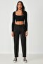 Waist and Leg Pleated Sweatpants 742 Black