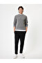 Crew Neck Textured Cotton Blended Long Sleeve Basic Sweatshirt - 2