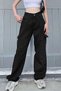 Catina Hot Fashionnova Black Back Pocketless Cargo Pocket Loose Lycra High Waist Loose Leg Jeans - 5