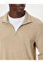 Half Zippered Stand Collar Cotton Blended Sweater - 5