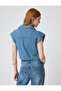 Denim Vest Double-Breasted Collar Buttoned Sleeveless Comfortable Fit - 4
