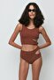 Ribbed Low-cut Crop Panty Set 9135 Brown - 5
