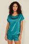 080 Women's Satin T-Shirt Shorts Set Petrol