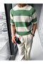 Green Men's Knitted Knitwear Oversize Striped T-Shirt - 3