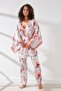 Bralet with Pants Dressing Gown 3-Piece Satin Pajama Set 9064 Pink/Ecru - 3