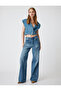 Denim Vest Double-Breasted Collar Buttoned Sleeveless Comfortable Fit - 2