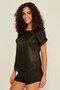 080 Women's Satin T-Shirt Shorts Set Black