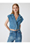 Denim Vest Double-Breasted Collar Buttoned Sleeveless Comfortable Fit - 3