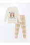 Lcw Kids Ecru Crew Neck Printed Long Sleeve Girls' Pajama Set