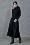 Flexible Acrylic Fabric Stand Collar Long Sleeve Midi Length Black Hijab Dress 134 - 5