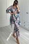 045 Women's Patterned 3-Piece Satin Pajama Set Ecru/Green