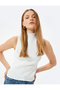 Hair Knit Patterned Sleeveless Stand Collar Knitwear Top - 2