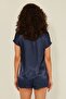 080 Women's Satin T-Shirt Shorts Set Navy Blue - 4