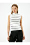 Sleeveless Stand Collar Striped Knitwear Top - 3