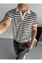 Men's Knitwear Polo Neck Striped T-Shirt Brown - 3
