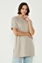 Bicycle collar half sleeve slit 2-piece long t-shirt 963 khaki/gray - 8