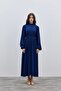 Navy Blue Balloon Sleeve Dress - 2
